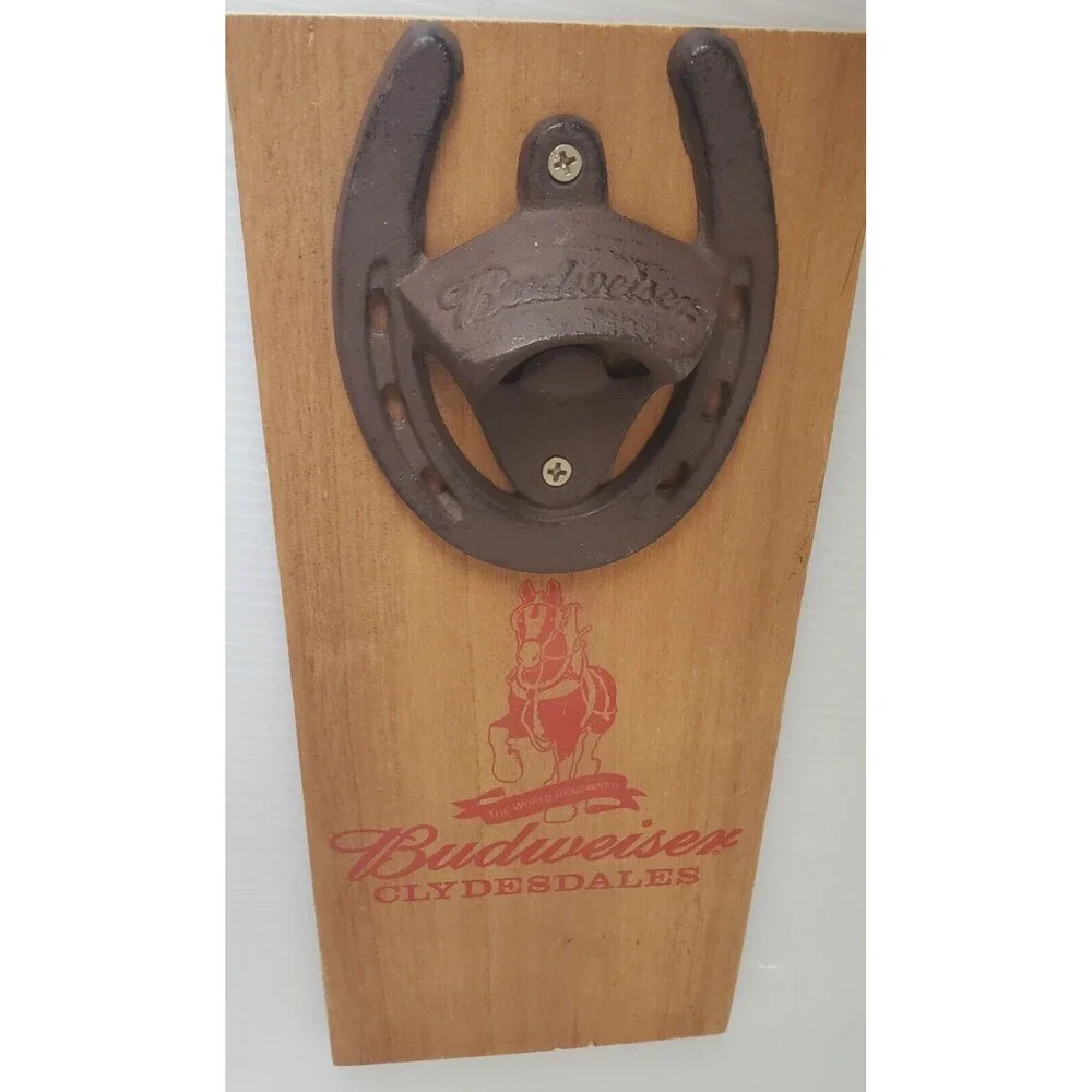 Budweiser Clydesdales Wall Sign With Horseshoe Beer Bottle Opener Anheuser-Busch